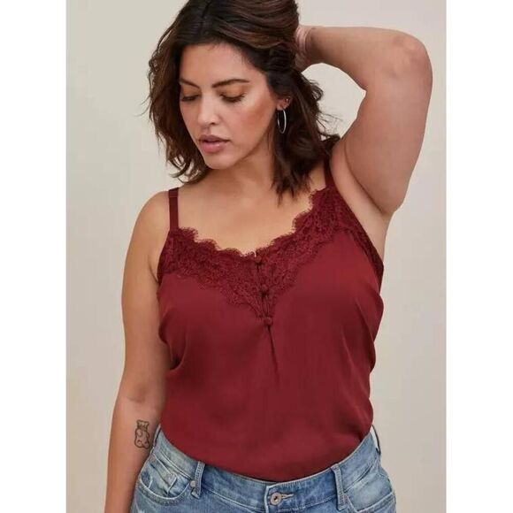Torrid Ava Stretch Challis Lace Trim Cami Tank Top Madder Brown - Picture 1 of 6